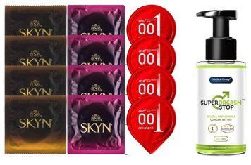 Комплект: Пролонгатор Super Orgasm Stop Гель (150 мл) + 8 шт SKYN + 4 шт OLO збуджуючий 001 SOS10762 фото
