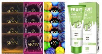 Комплект: Лубрикант OLO зі смаком яблука (120 мл) + 8 шт SKYN + 4 шт. EXS BUBBLEGUM SOS10711 фото