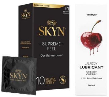 Набор Лубрикант Satisfyer Cheeky Cherry 300мл + SKYN Supreme Feel 10 шт. SOS12799 фото