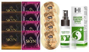 Комплект: Пролонгатор SHS Orgasm Control Spray 15 мл + 8 шт SKYN + 4 шт ONE VANISH SOS10903 фото