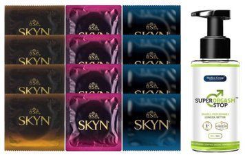 Комплект: Пролонгатор Super Orgasm Stop Гель (150 мл) + 8 шт SKYN + 4 шт SKYN Extra Lube SOS10759 фото