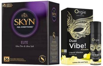 Набір з SKYN Elite 36 шт + Рідкий вібратор Orgie Dual Vibe! Lemon Gin And Tonic Kissable Liquid Vibrator (15 мл) SOS10230 фото