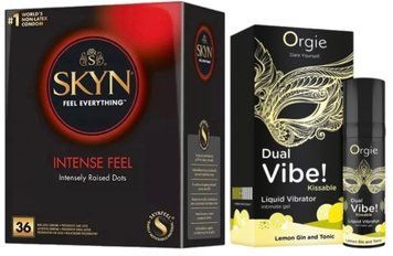 Набір з SKYN Intense Feel (36 шт) + Рідкий вібратор Orgie Dual Vibe! Lemon Gin And Tonic Kissable Liquid Vibrator (15 мл) SOS9830 фото