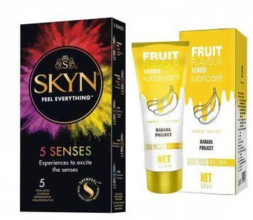 Набор : SKYN 5 Senses и Лубрикант OLO SWEET SECRET с ароматом банана 120ml SOS53 фото