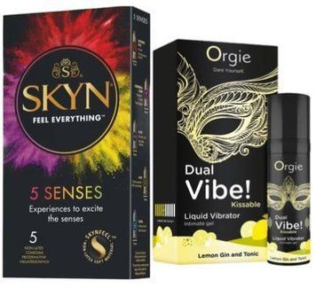 Набір з SKYN 5 Senses + Рідкий вібратор Orgie Dual Vibe! Lemon Gin And Tonic Kissable Liquid Vibrator, 15 мл SOS9620 фото