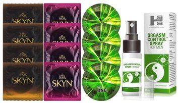 Комплект: Пролонгатор SHS Orgasm Control Spray 15 мл + 8 шт SKYN + 4 шт ONE Glowing SOS10901 фото