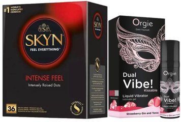 Набір з SKYN Intense Feel (36 шт) + Рідкий вібратор Orgie Dual Vibe! Strawberry Gin & Tonic Kissable Liquid Vibrator (15 мл) SOS9828 фото