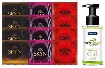 Комплект: Пролонгатор Super Orgasm Stop Гель (150 мл) + 8 шт SKYN + 4 шт EXS Warming SOS10805 фото