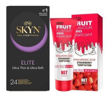 Набор : SKYN Elite (24 шт) и Лубрикант OLO со вкусом клубники 120 мл SOS56 фото