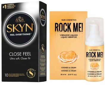 Набір з SKYN Close Feel (10 шт) + рідкий вібратор ROCK ME! Cookie & Cream (20 мл) від Nuei SOS9776 фото