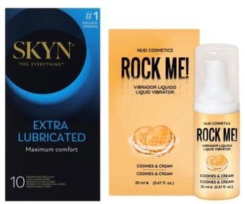 Набір з SKYN Extra Lube (10 шт) + Рідкий вібратор ROCK ME! Cookie & Cream (20 мл) від Nuei SOS10176 фото