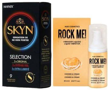 Набір з SKYN Selection (9 шт) + Рідкий вібратор смак: печиво з кремом ROCK ME!, 20 мл Nuei SOS9676 фото