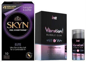 Набір з SKYN Elite (10 шт) + Рідкий вібратор Intt Vibration Bubble Gum (15 мл) SOS9711 фото