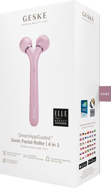 Електронний ультразвуковий ролик для обличчя GESKE Sonic Facial Roller 4в1 pink HB0181 фото