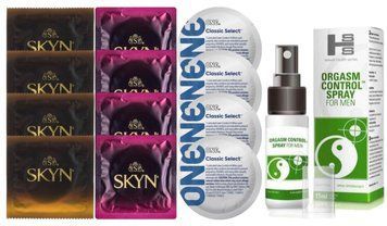 Комплект: Пролонгатор SHS Orgasm Control Spray 15 мл + 8 шт SKYN + 4 шт ONE Classic Select SOS10895 фото
