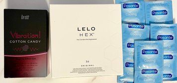Комплект 46 шт LELO HEX Original - Pasante Cooling + Жидкий вибратор Intt Vibration Cotton Candy (15 мл) SOS1527 фото