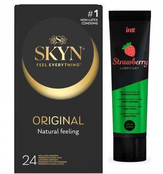 Набір : SKYN Original 24 шт та Лубрикант Intt Strawberry (100 мл) SOS74 фото