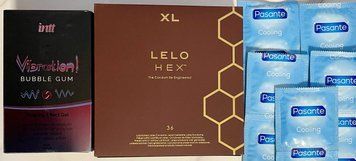 Комплект 46 шт LELO HEX Respect XL - Pasante Cooling + Жидкий вибратор Intt Vibration Bubble Gum (15 мл) SOS1529 фото