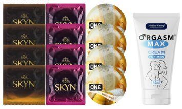 Комплект: Пролонгатор Medica-Group Orgasm Max 50 мл + 8 шт SKYN + 4 шт ONE Banana SOS10989 фото