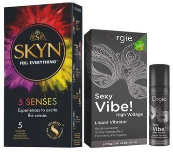Набір з SKYN 5 Senses + Рідкий вібратор SEXY VIBE найвищий рівень вібраціі, 15 мл ORGIE SOS9608 фото