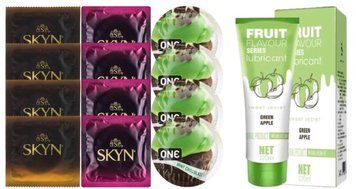 Комплект: Лубрикант OLO зі смаком яблука (120 мл) + 8 шт SKYN + 4 шт ONE Mint Chocolate SOS10745 фото