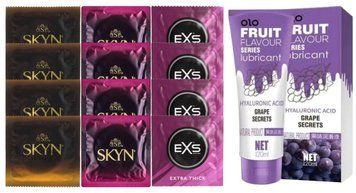 Комплект: Лубрикант OLO зі смаком винограду (120 мл) + 8 шт SKYN + 4 шт. EXS Extra Thick SOS10695 фото