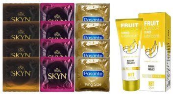Комплект: Лубрикант OLO Banana (120 мл) +8 шт. SKYN + 4 шт. Pasante King Size SOS10490 фото