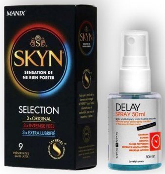 Набір з SKYN Selection (9 шт) + Пролонгатор LOVELY LOVERS DELAY SPRAY 50 ML SOS8886 фото