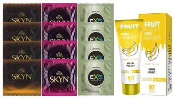 Комплект: Лубрикант OLO Banana (120 мл) +8 шт. SKYN + 4 шт. EXS Snug Fit SOS10467 фото