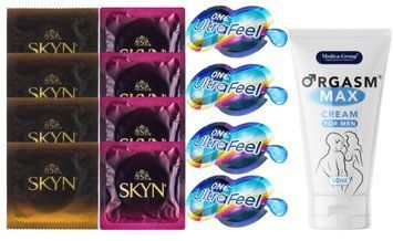 Комплект: Пролонгатор Medica-Group Orgasm Max for Men 50 мл + 8 шт SKYN + 4 шт ONE ONE UltraFeel SOS10980 фото
