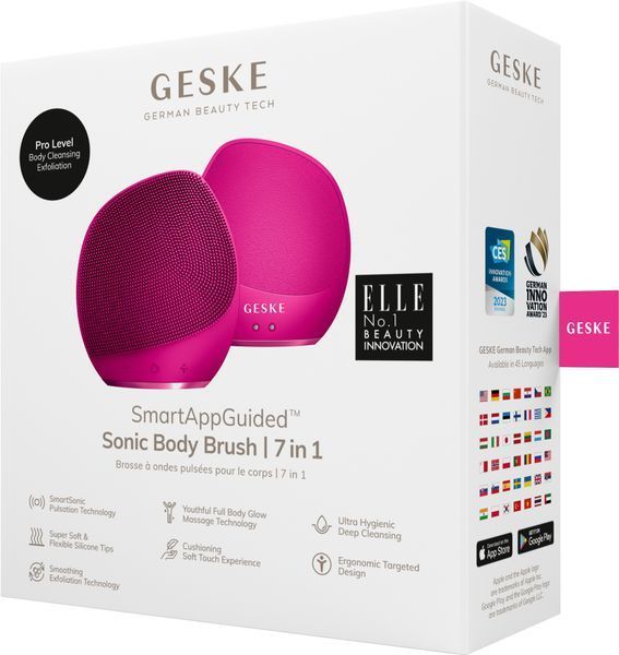 Ультразвукова щітка для тіла та інтенсивний пілінг GESKE Sonic Body Brush&Intensive Exfoliator 7в1 magenta HB0355 фото