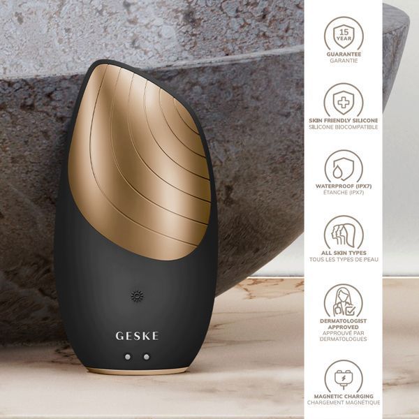 Електронна звукова термо щітка для обличчя GESKE Sonic Thermo Facial Brush 6в1 gray HB0075 фото