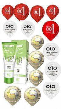 Набор All OLO Ultrathin 15 шт и Лубрикант OLO SWEET SECRET с ароматом яблока 120ml SOS279 фото