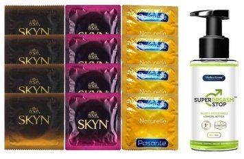 Комплект: Пролонгатор Super Orgasm Stop Гель (150 мл) + 8 шт SKYN + 4 шт Pasante Naturelle SOS10786 фото