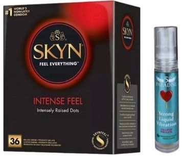 Набір з SKYN Intense Feel (36 шт) + рідки вібратор 5th Paradise Liquid Vibrator &mdash; Льодяник (10 мл) SOS9858 фото