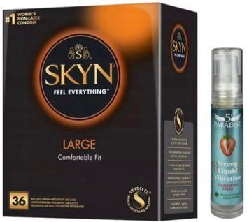 Набір з SKYN Large (36 шт) + Рідкий вібратор 5th Paradise Liquid Vibrator &mdash; Полуниця (10 мл) SOS9957 фото