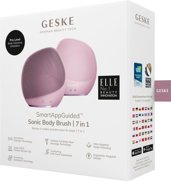 Ультразвуковая щетка для тела и интенсивный пилинг GESKE Sonic Body Brush&Intensive Exfoliator 7в1 pink HB0357 фото