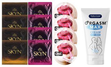 Комплект: Пролонгатор Medica-Group Orgasm Max for Men 50 мл + 8 шт SKYN + 4 шт ONE Bubblegum SOS10977 фото