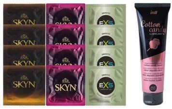 Комплект: Лубрикант Intt Cotton Candy (100 мл) +8 шт. SKYN + 4 шт. EXS Snug Fit SOS10458 фото