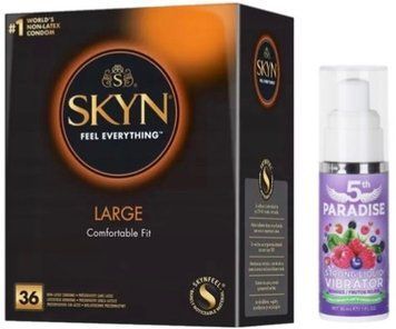 Набір з SKYN Large (36 шт) + Рідкий вібратор 5th Paradise Liquid Vibrator &mdash; Червоні ягоди (30 мл) SOS9956 фото